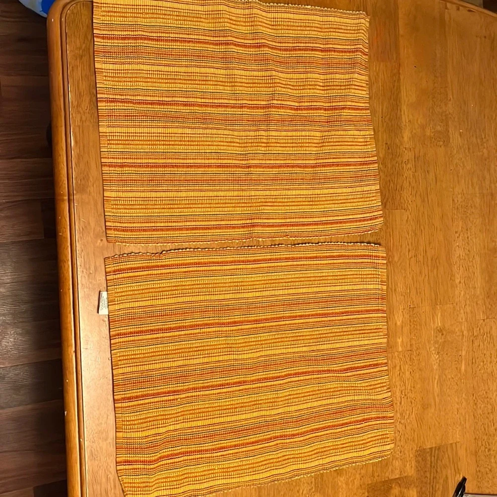 Cotton Place Mats Set of Two Yellow, Green, Orange Stripe